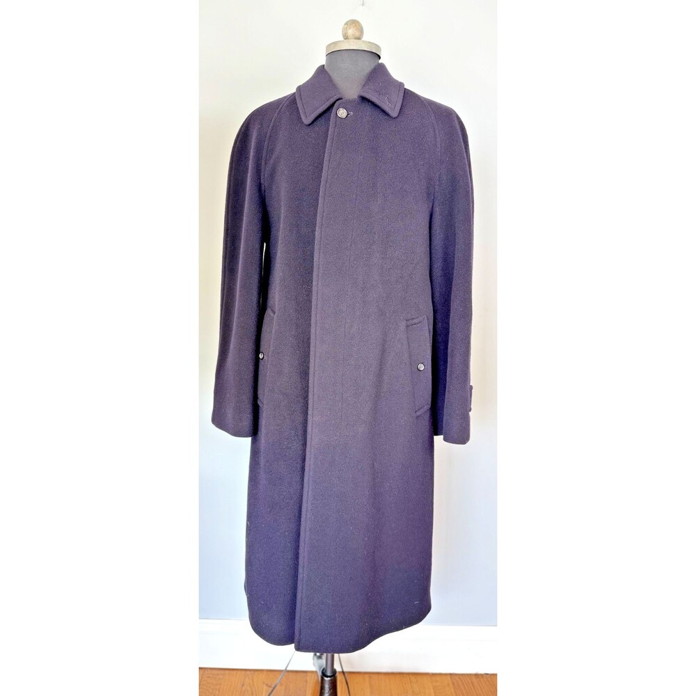 Burberry London Mens Navy Wool Overcoat Size 40R M Old Money Trench Coat Classic